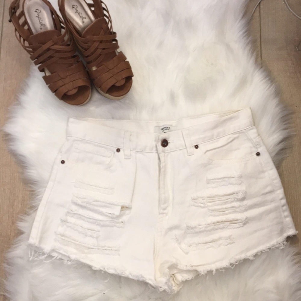 Mid-Rise Ripped Shorts